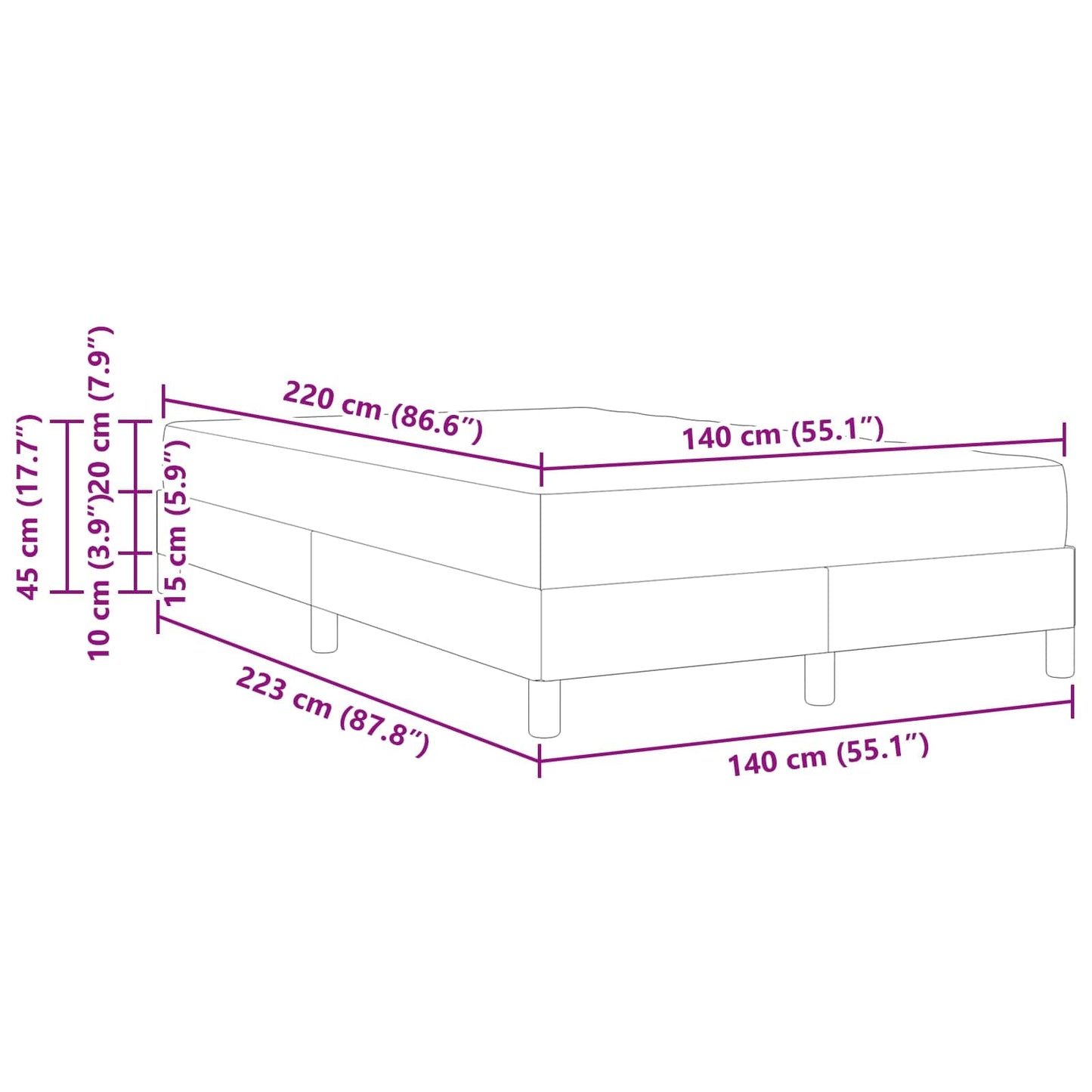 Boxspringbett mit Matratze Rosa 140 x 220 cm Stoff