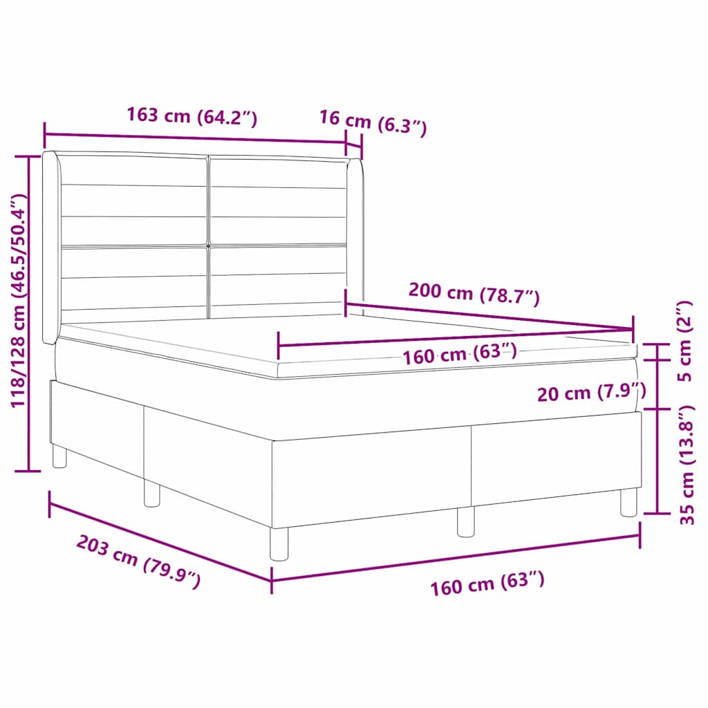vidaXL Boxspringbett mit Matratze Schwarz 160 x 200 cm Stoff