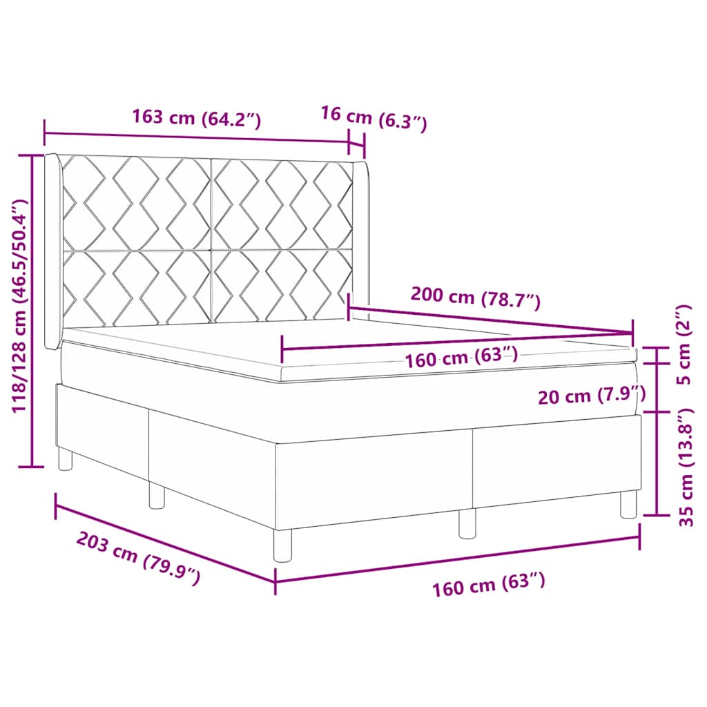 vidaXL Boxspringbett mit Matratze Schwarz 160 x 200 cm Stoff