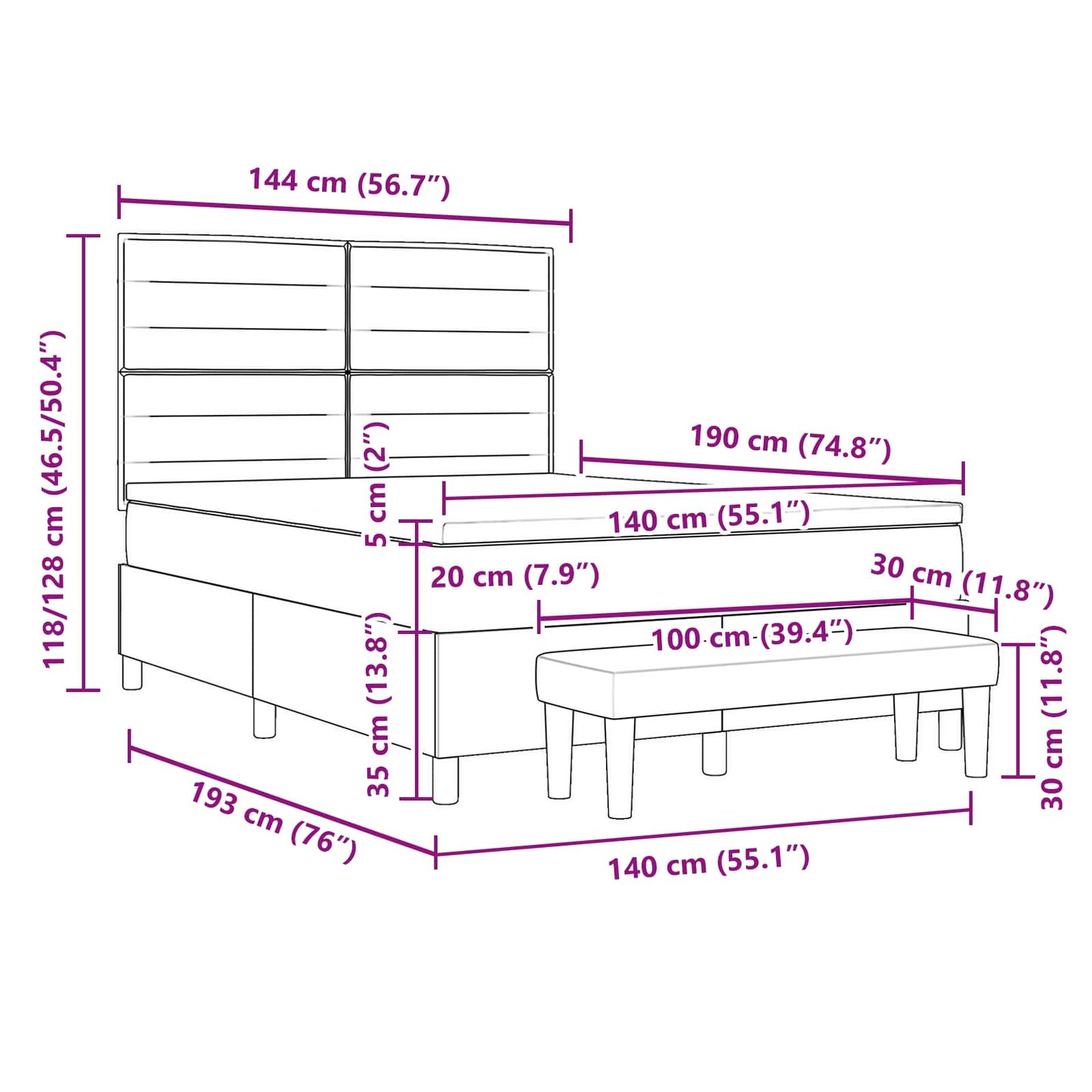 Boxspringbett mit Matratze Hellgrau 140 x 190 cm Stoff