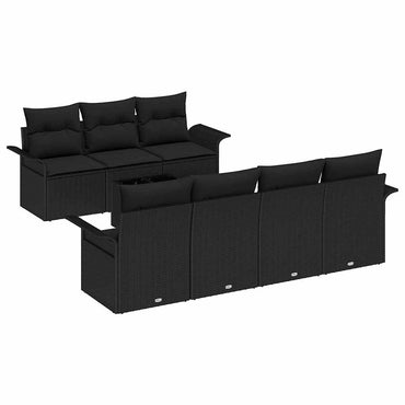 vidaXL Salon de jardin avec coussins 8 pcs Noir Résine tressée