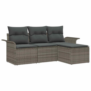 vidaXL Garten-Sofa-Set mit Kissen mit Speicher 4 pcs Grau Poly Rattan