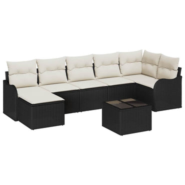 vidaXL Garten-Sofa-Set mit Kissen 8 pcs Schwarz und Weiß Poly Rattan