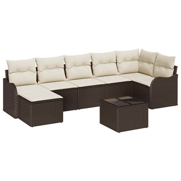vidaXL Garten-Sofa-Set mit Kissen 8 pcs Braun und Weiß Poly Rattan