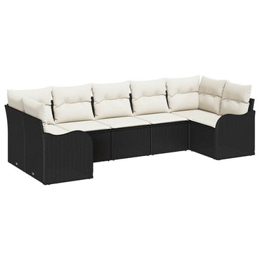 vidaXL Garten-Sofa-Set mit Kissen 7 pcs Schwarz und Weiß Poly Rattan