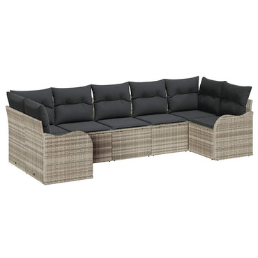 vidaXL Garten-Sofa-Set mit Kissen 7 pcs Hellgrau Poly Rattan