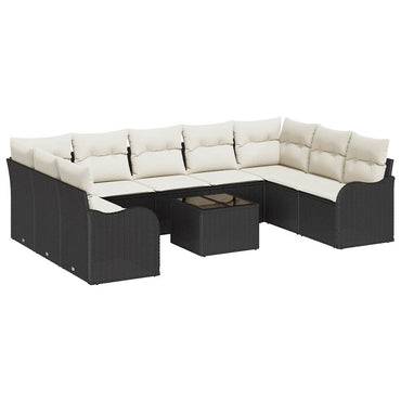 vidaXL Garten-Sofa-Set mit Kissen 10 pcs Schwarz und Weiß Poly Rattan