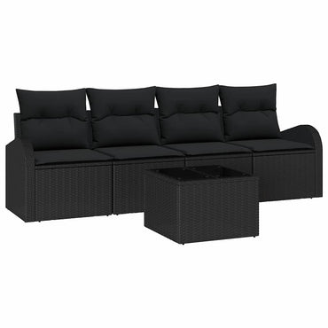 vidaXL Garten-Sofa-Set 5 pcs Schwarz Poly-Rattan und Stahl und Glas