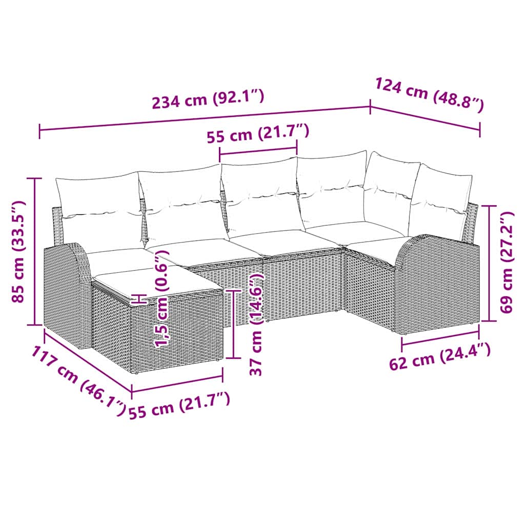 Sofa Set mit Kissen 6 pcs Beige und hellgrau Poly-Rattan