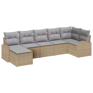 vidaXL Sofa Set mit Kissen mit Speicher 7 pcs Beige Poly-Rattan