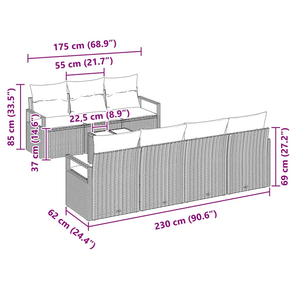 Garten-Sofa-Set mit Kissen mit Speicher 8 pcs Braun und Creme