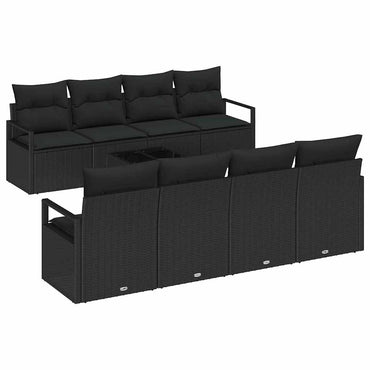 vidaXL Salon de jardin avec coussins 9 pcs Résine tressée noir