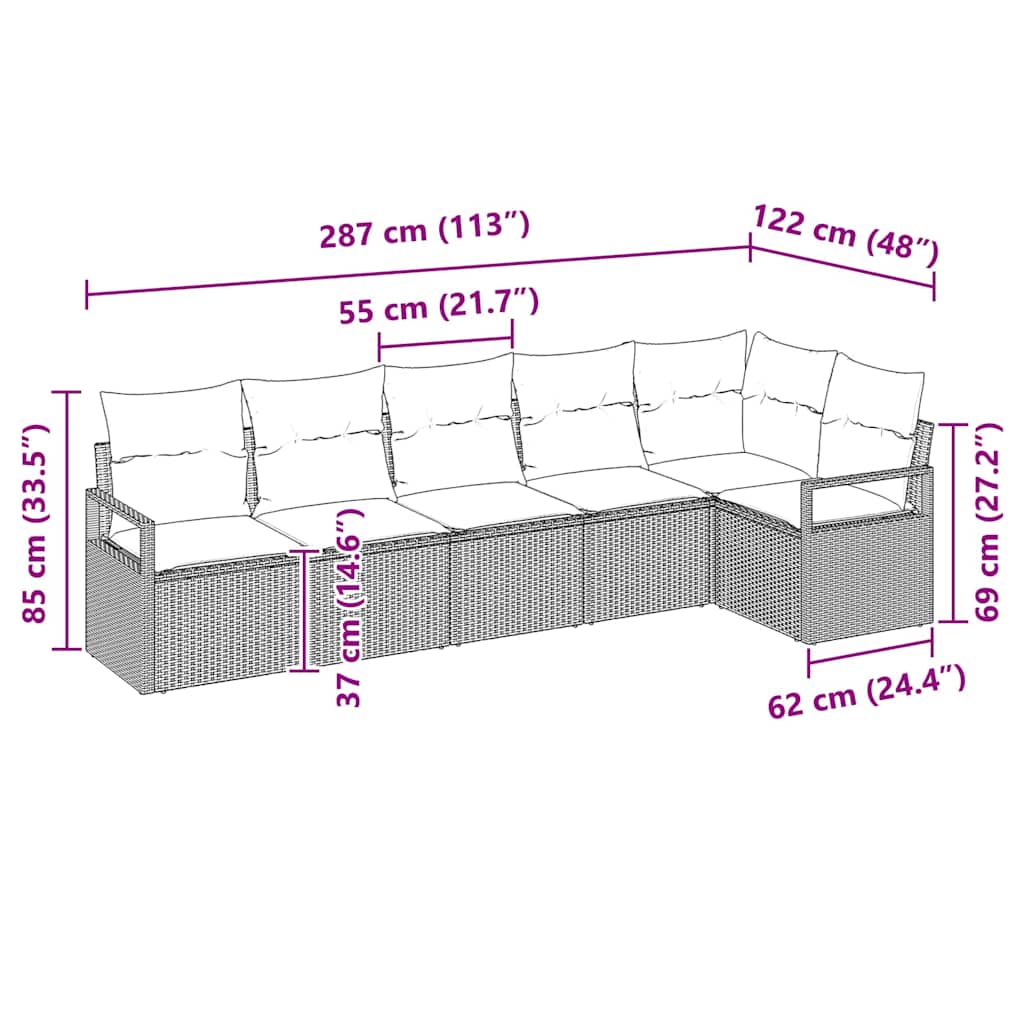 vidaXL Gartensofa-set mit Kissen 6 pcs Beige und Hellgrau Poly-Rattan