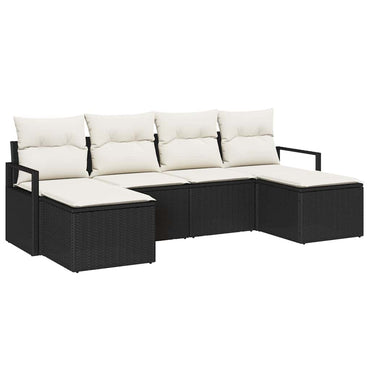 vidaXL Ensemble de canapés avec coussins 6 pcs Noir et crème Résine tressée