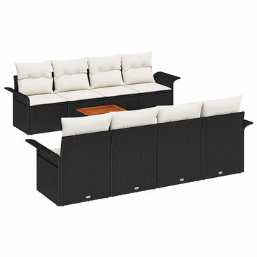 vidaXL Salon de jardin avec rangement 9 pcs Noir et crème Résine tressée