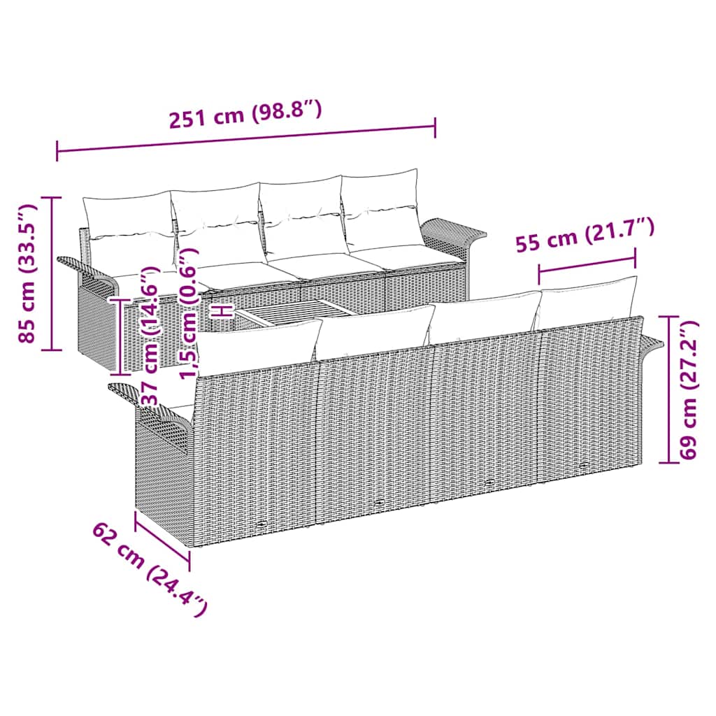 Gartensofa-set mit Speicher 9 pcs Beige und Creme Poly-Rattan