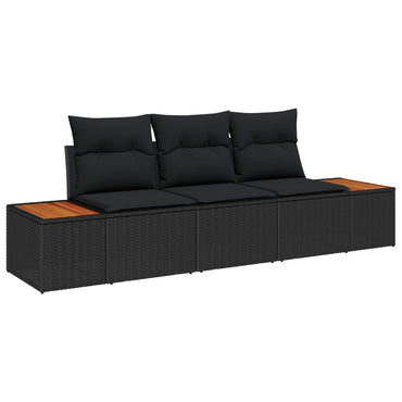 vidaXL Garten-Sofa-Set mit Kissen 3 pcs Schwarz Poly Rattan