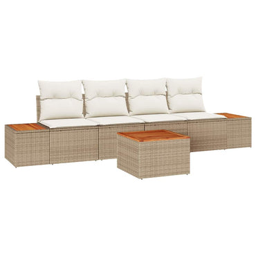 vidaXL Garten-Sofa-Set mit Kissen mit Speicher 5 pcs Beige Poly Rattan