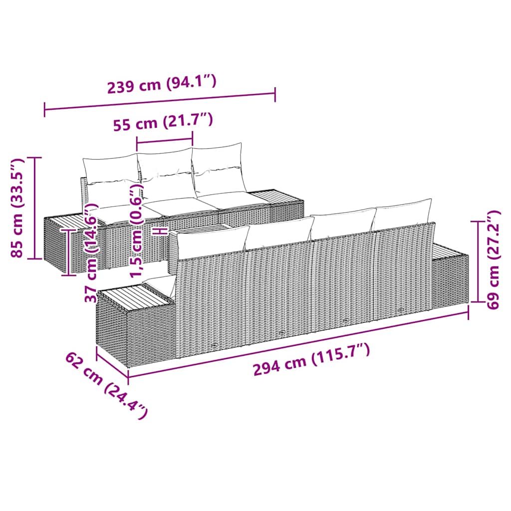 Garten-Sofa-Set mit Kissen 8 pcs Schwarz Poly Rattan