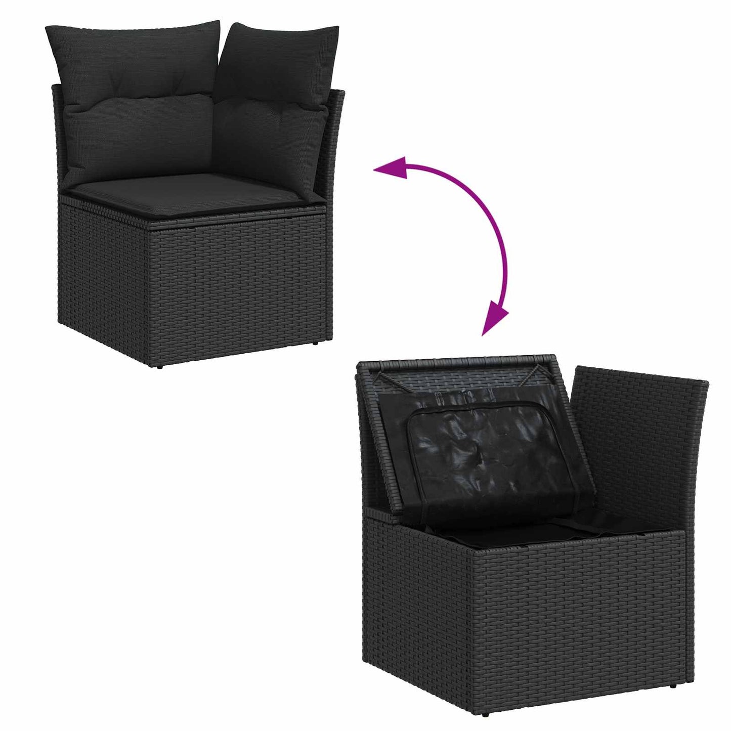 Garten-Sofa-Set mit Kissen 5 pcs Schwarz Poly Rattan
