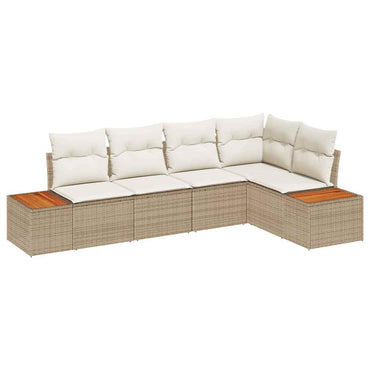 vidaXL Garten-Sofa-Set mit Kissen 5 pcs Beige und Creme Poly Rattan
