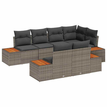 vidaXL Gartensofa-set mit Kissen mit Speicher 7 pcs Grau Polyrattan
