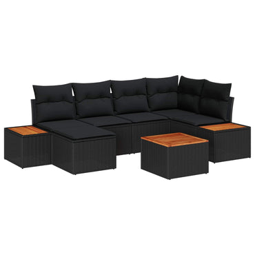 vidaXL Gartensofa-set mit Kissen mit Speicher 7 pcs Schwarz Polyrattan