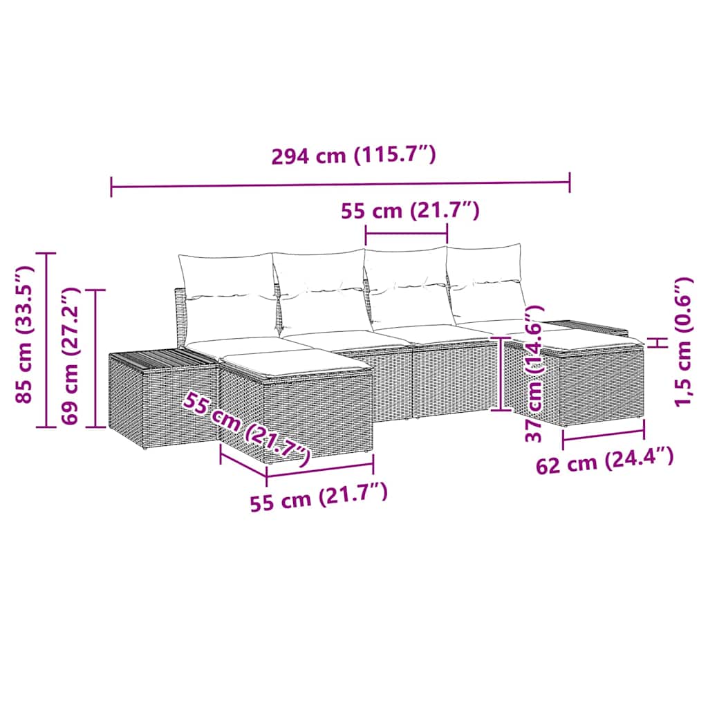 vidaXL Gartensofa-set mit Kissen 6 pcs Schwarz und Creme Poly Rattan