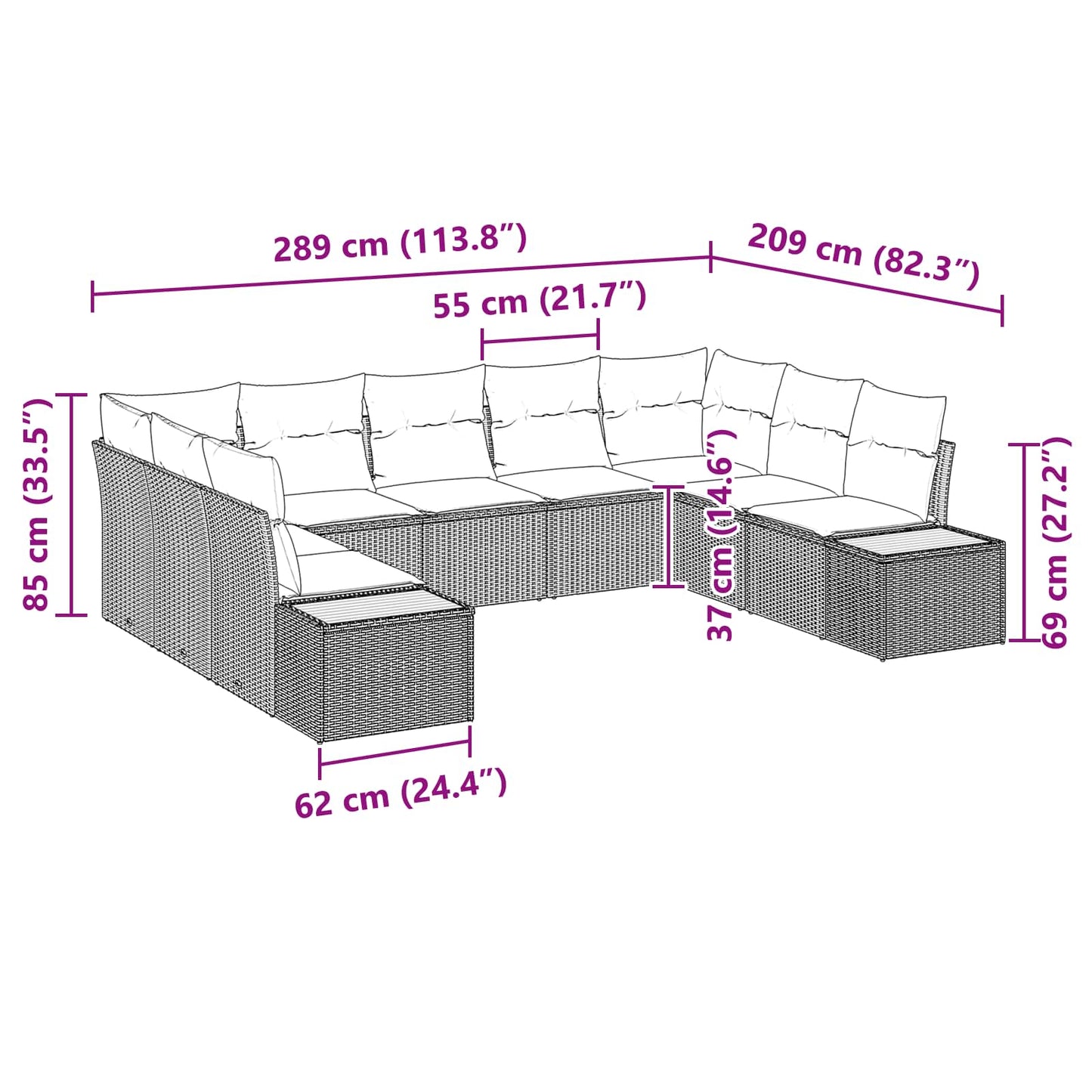 vidaXL Gartensofa-set mit Kissen mit Speicher 5 pcs Schwarz Polyrattan