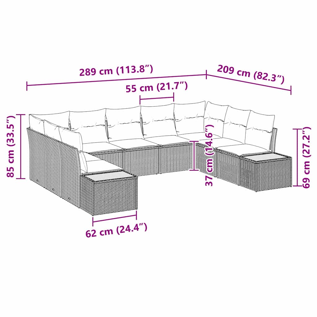 vidaXL Gartensofa-set mit Kissen mit Speicher 5 pcs Grau Polyrattan
