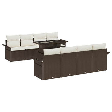 vidaXL Salon de jardin avec coussins et rangements 9 pcs Résine tressée Marron