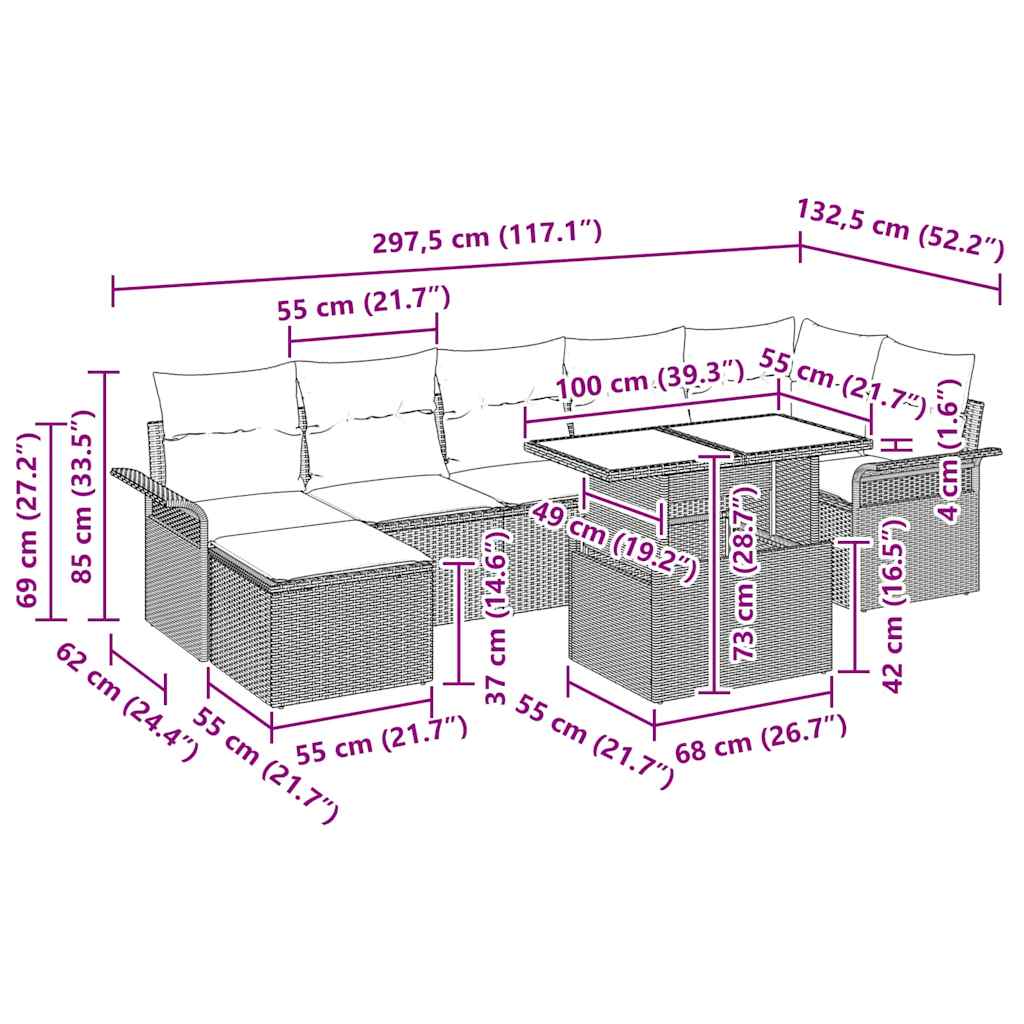 Garten-Sofa-Set mit Kissen 8 pcs Schwarz Poly Rattan