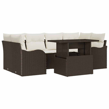 vidaXL Garten-Sofa-Set mit Kissen mit Speicher 7 pcs Braun Poly Rattan