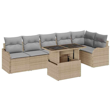 vidaXL Garten-Sofa-Set mit Kissen mit Kissen 7 pcs Beige Poly Rattan