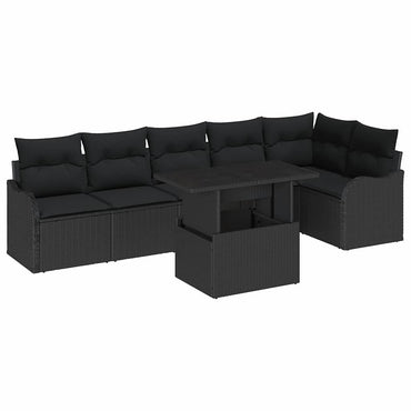 vidaXL Garten-Sofa-Set mit Kissen mit Kissen 7 pcs Schwarz Poly Rattan