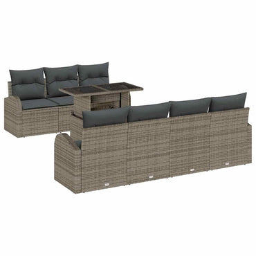 vidaXL Gartensofa-set mit Kissen mit Speicher 8 pcs Grau Poly Rattan