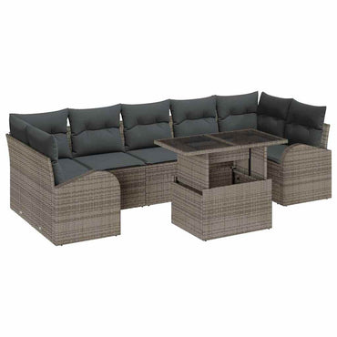 vidaXL Salon de jardin avec coussins et rangements 8 pcs Gris Résine tressée