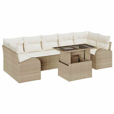 vidaXL Salon de jardin avec coussins et rangements 8 pcs Beige résine tressée