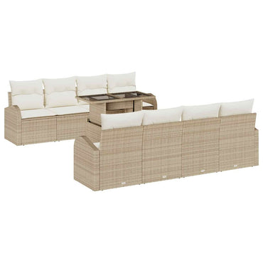 vidaXL Gartensofa-set mit Kissen mit Speicher 9 pcs Beige Poly Rattan