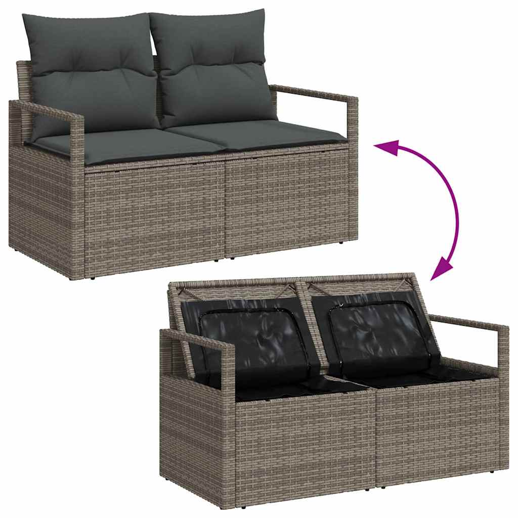 Garten-Sofa-Set mit Speicher 8 pcs Grau Poly Rattan
