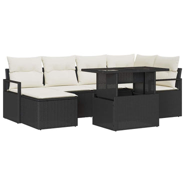 vidaXL Garten-Sofa-Set mit Speicher 7 pcs Schwarz Poly Rattan
