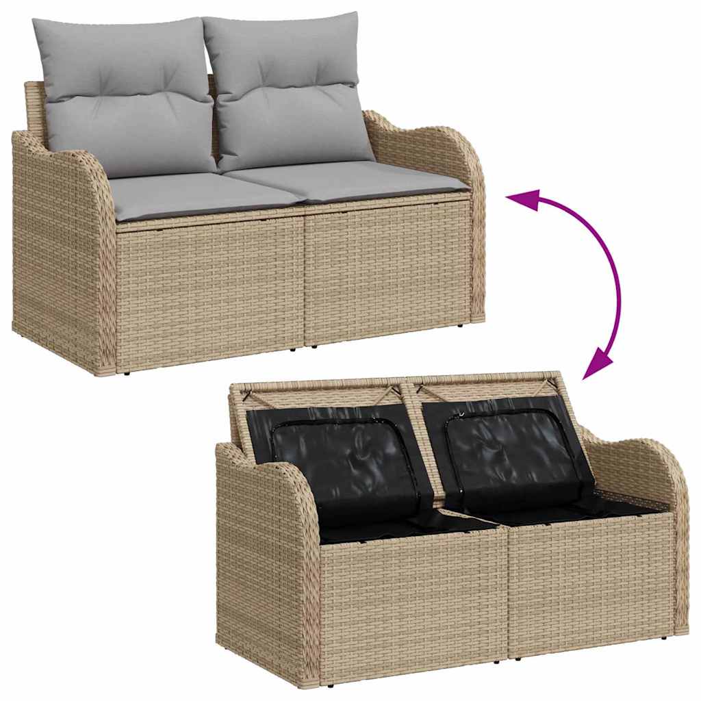Garten-Sofa-Set mit Speicher 8 pcs Beige Poly Rattan