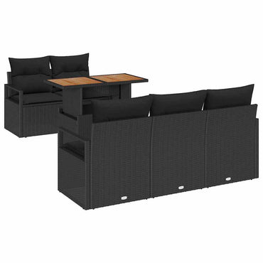 vidaXL Garten-Sofa-Set mit Speicher 6 pcs Schwarz Poly Rattan