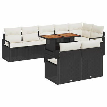 vidaXL Garten-Sofa-Set mit Speicher 9 pcs Schwarz Poly Rattan