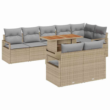 vidaXL Garten-Sofa-Set mit Speicher 9 pcs Beige Poly Rattan