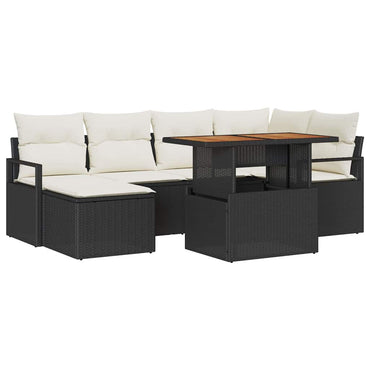 vidaXL Garten-Sofa-Set mit Speicher 7 pcs Schwarz Poly Rattan