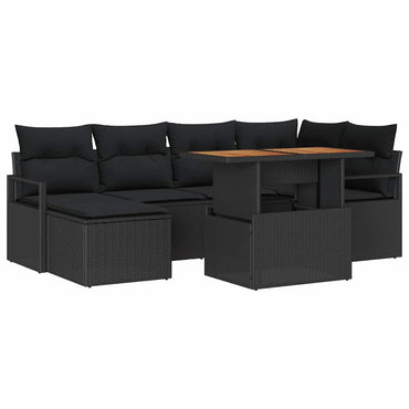 vidaXL Garten-Sofa-Set mit Speicher 7 pcs Schwarz Poly Rattan
