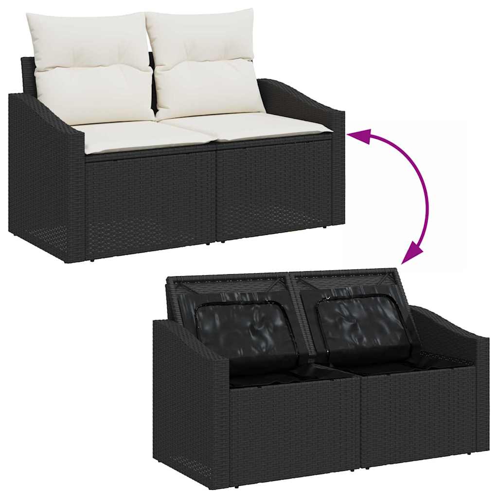 Garten-Sofa-Set mit Speicher 11 pcs Schwarz Poly Rattan