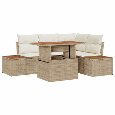vidaXL Garten-Sofa-Set mit Speicher 5 pcs Beige Poly Rattan
