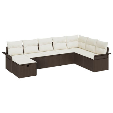 vidaXL Ensemble de canapés de jardin avec coussins 8 pcs Marron et crème Poly-rotin